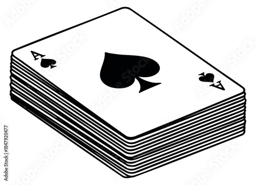 Playing card set with ace of spades black and white line art