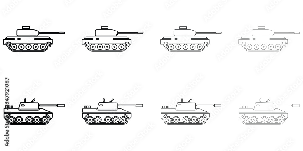 Obraz premium military tank line icon vector, army tank military symbol vector outline icon illustration