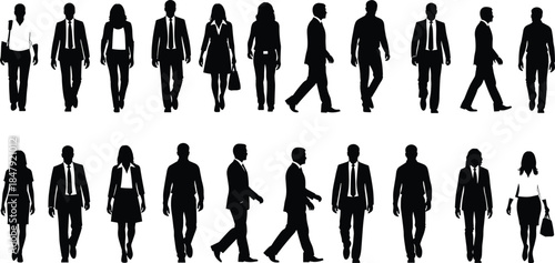 Dynamic Vector Illustrations of Men and Women in Suits for Corporate, Office, and Architectural Design