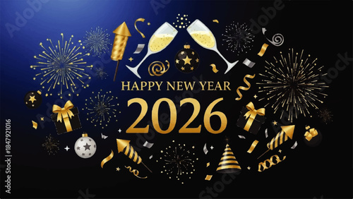 Celebrating Happy New Year 2026 with Joyful Cheers and Vibrant Fireworks in a Festive Atmosphere