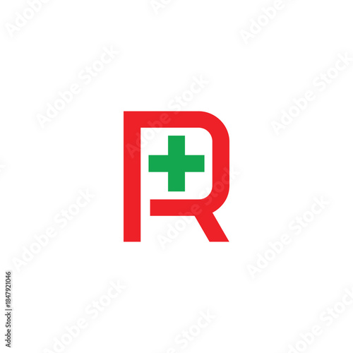 letter r plus medical simple geometric linear logo vector