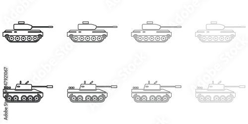 military tank line icon vector, army tank military symbol vector outline icon illustration