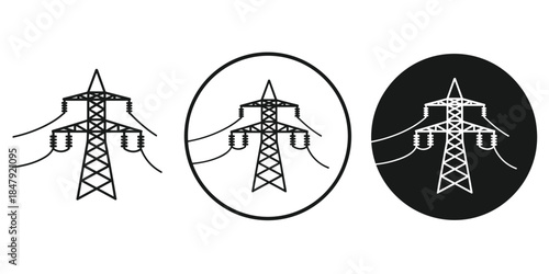 Power Line Tower Icons Set Electricity Transmission Pylon Symbols vector illustration