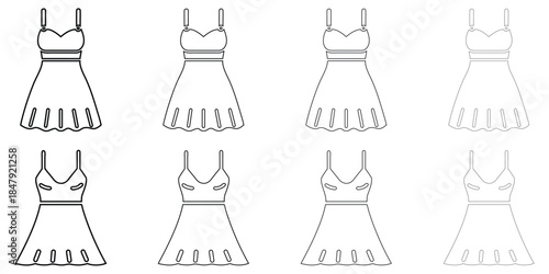 slip dress with thin spaghetti straps line icon vector, night dress vector outline icon illustration