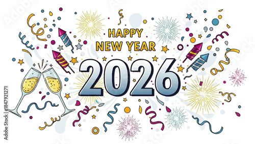Celebrating Happy New Year 2026 with Confetti and Sparklers in a Joyful Party Atmosphere