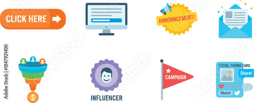 Digital marketing and social media flat icons set