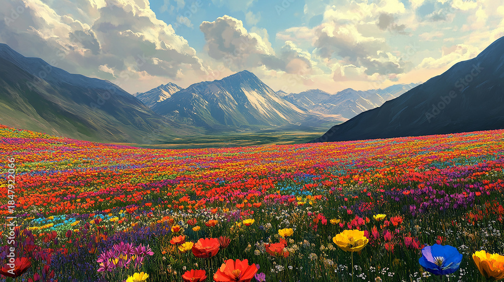 Fototapeta premium field of flowers in mountains