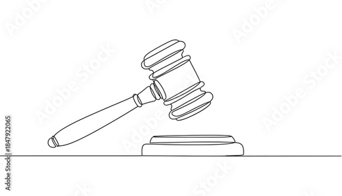 Judge gavel line art illustration representing law, justice, and legal decision concepts.