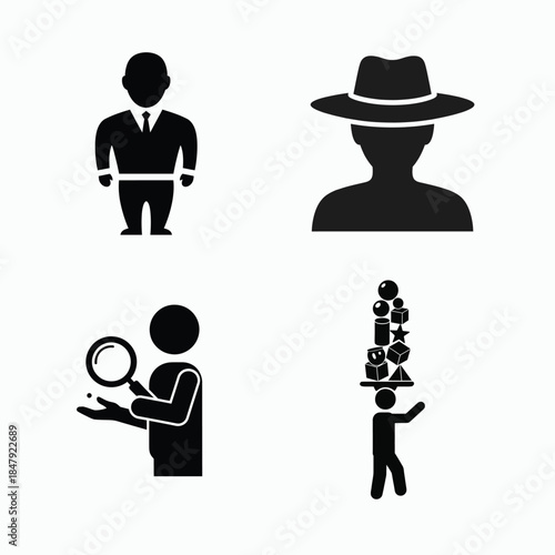 Four silhouetted figures engaged in various activities