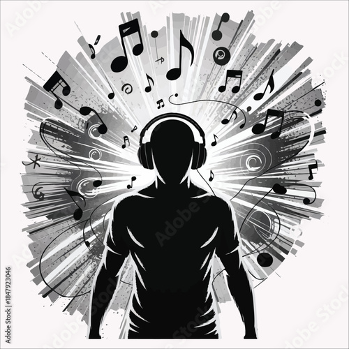 Immersed in melodic bliss Vector, illustration