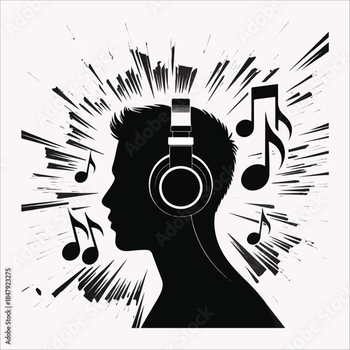 Immersed in melodic bliss Vector, illustration silhouette