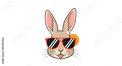 Cool cartoon rabbit character wearing red sunglasses and sticking its tongue out, perfect for a fun summer or Easter design.