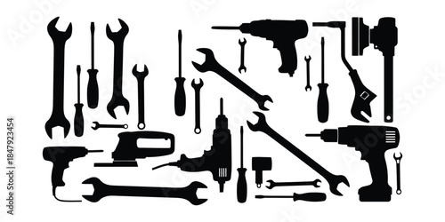 construction mechanical tool silhouette vector illustration design