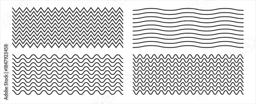 Waves line set. Wave ornament pattern. Set of wavy zigzag lines. Wave thin line background. Vector zigzag and wavy horizontal underline. eps 10