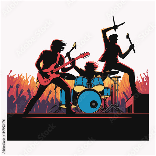Rock band performing on stage Vector, illustration