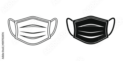 Face mask outline and silhouette icon symbol for virus protection