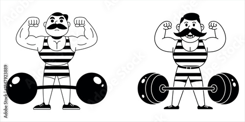 Cartoon bodybuilders flexing muscles with dumbbells Vector