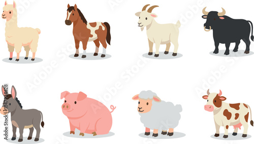 Cartoon Farm Animals Set