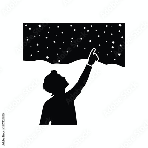 Child pointing at stars