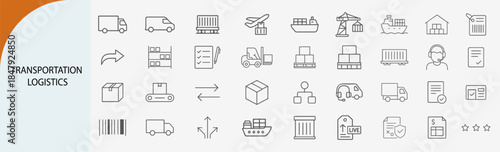 transportation logistics icons, minimal line vector symbol set