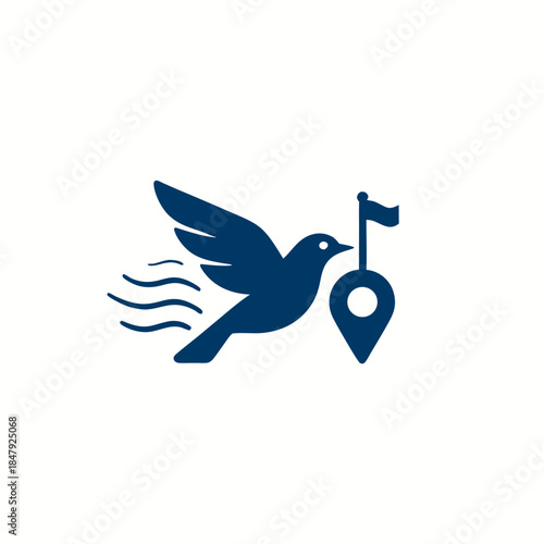 Delivery bird with location pin flat icon
