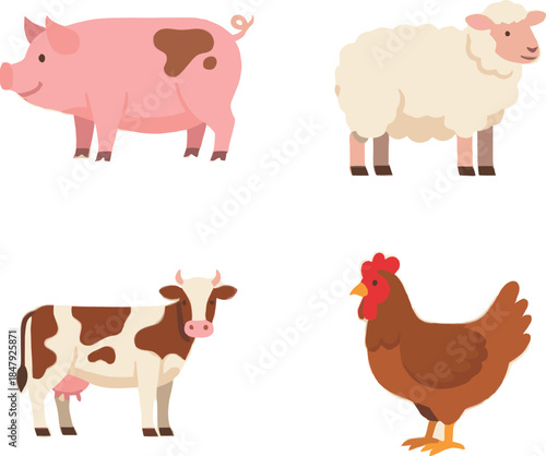 Farm animals cartoon set