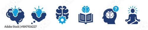 Mind icon set, Solid style, vector illustration