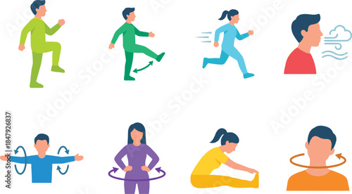 Fitness and exercise movements vector illustrations