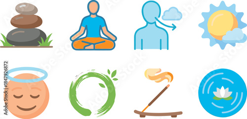 Mindfulness and Wellness Relaxation Icons Set