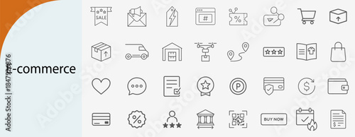 e-commerce and shopping icons, minimal line vector symbol set