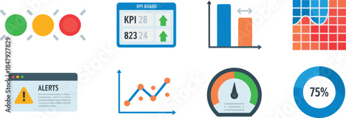 Data Visualization and Analytics Flat Icons Set