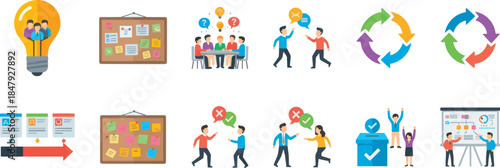 Teamwork and Project Management Flat Icons Set