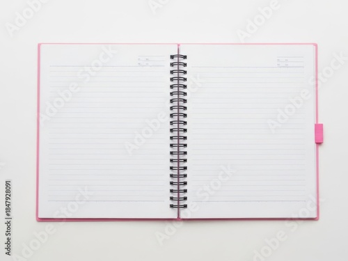 Open pink notebook with spiral binding
