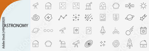 astronomy icon set, minimal line vector design pack