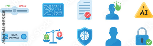 Technology, AI, and Data Privacy Icon Set