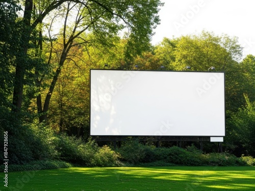 Large screen in lush forest setting