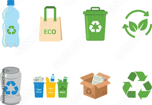 Recycling and Environmental Sustainability Icons Set