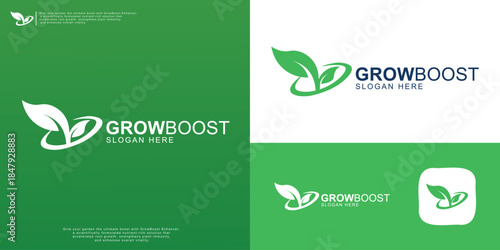 Abstract modern leaf logo designs, as well as protection and growth logos.