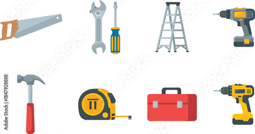Construction and Home Improvement Tools Icon Set