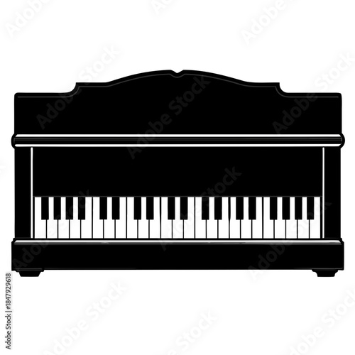 Vector illustration of grand piano keys isolated on white featuring a classic ivory and black musical keyboard instrument for playing jazz melody and harmony in a concert