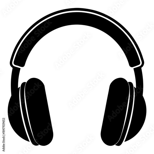 Vector illustration of a black stereo headset with a microphone, representing a professional audio studio icon for music and DJ technology equipment isolated on a white background