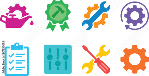 Maintenance and tools colorful icons set