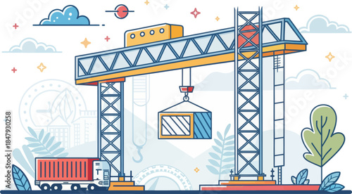 Minimalist Gantry Structure Icon Vector Design