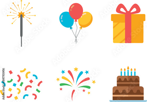 Celebration and party flat icons set