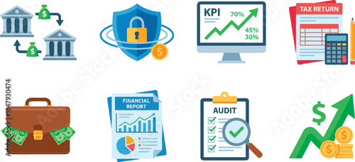 Financial and business flat icons set