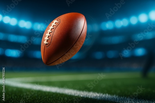 Super bowl American football on stadium field with lights, sports competition background