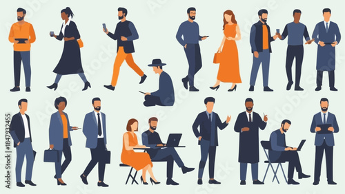 Diverse group of people in business and casual attire.