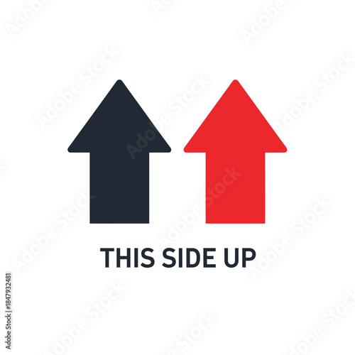 Shipping label indicates fragile contents should be kept upright with black and red arrows, ensuring safe delivery and handling of sensitive packages