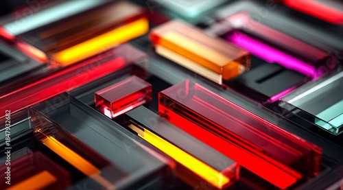 Colorful image of many different colored blocks. The blocks are all different shapes and sizes. The colors are bright