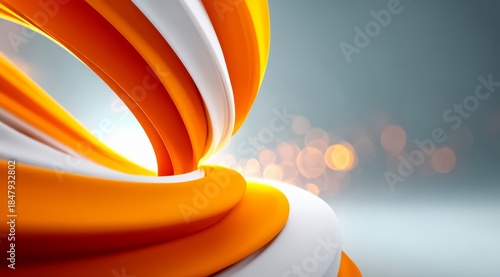 Colorful, abstract design with orange and white stripes. The design is dynamic and visually interesting